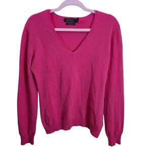 Lauren Ralph Lauren 100% Cashmere Pink V Neck Sweats Pullover Sweater Size M